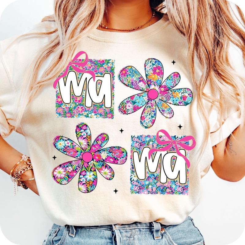 Floral Mama Coquette T-Shirt, Mama Flower T-Shirt, Preppy Mama T-Shirt, Mama Floral T-Shirt, Retro Mama Flower Shirt,...
