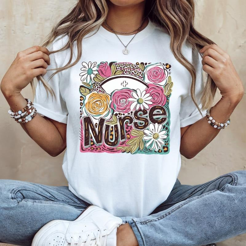 Floral Nurse Block DTF Transfers - THIS IS NOT A SHIRT Hoodie, Sweatshirt | RetroVerseTees.com