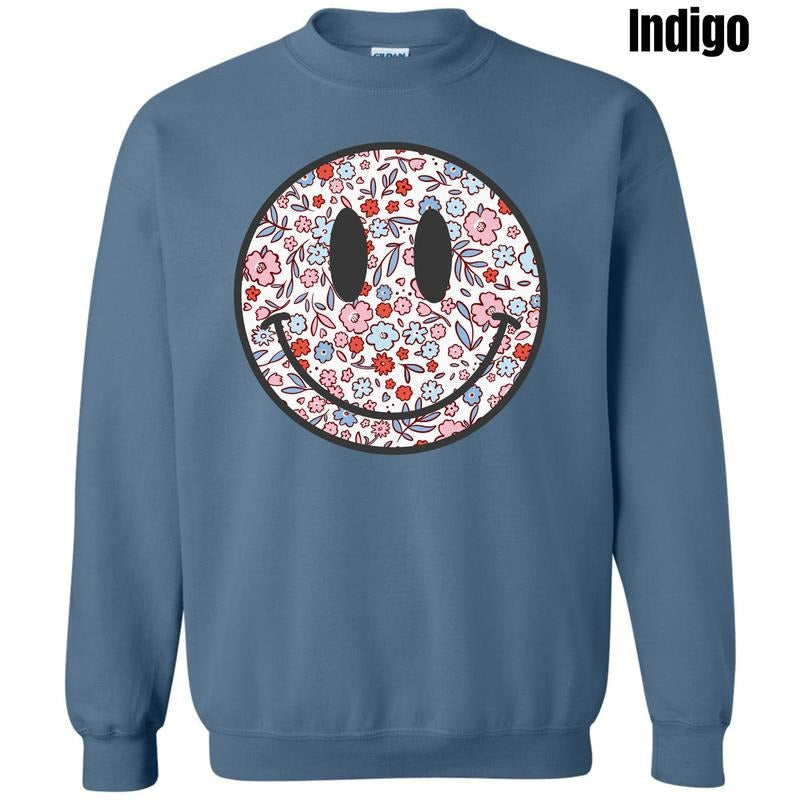 Floral Patriotic Happy Face Sweatshirt 'NLB' T-Shirts, Hoodie | RetroVerseTees.com