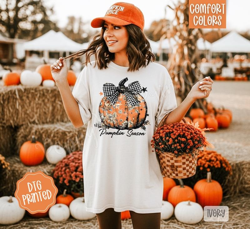 Floral Pumpkin Season Comfort Colors, Trendy Women's Fall Tshirt Hoodie, Sweatshirt | RetroVerseTees.com