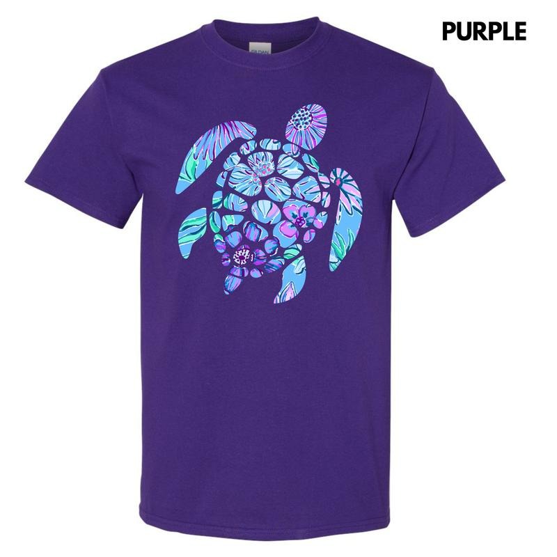Floral Sea Turtle Gildan Short Sleeve T-Shirt 'NLB' Hoodie, Sweatshirt | RetroVerseTees.com