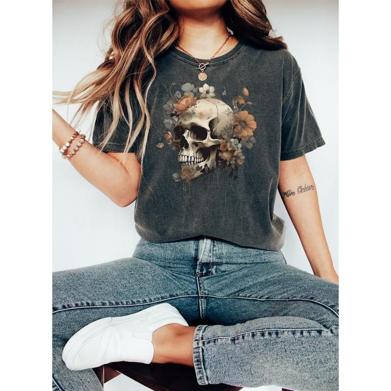 Floral Skull Shirt | Flower Skull Skeleton Shirt | Halloween Skull Tee | Skull T-Shirt | Skull Tshirt | Floral Skull Boho...