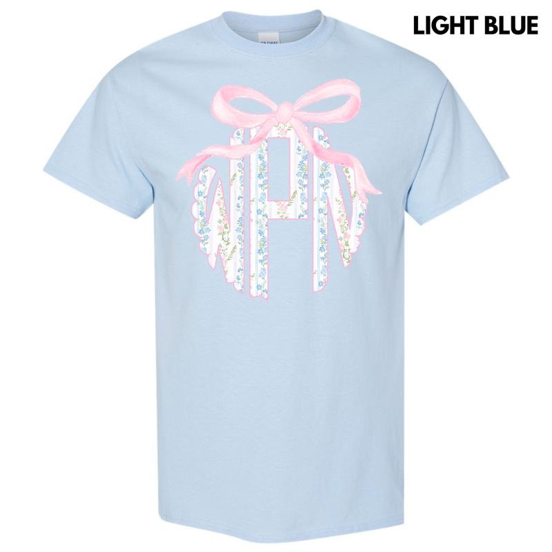 Floral Stripe Monogram Gildan Short Sleeve T-Shirt 'NLB' Hoodie, Sweatshirt | RetroVerseTees.com