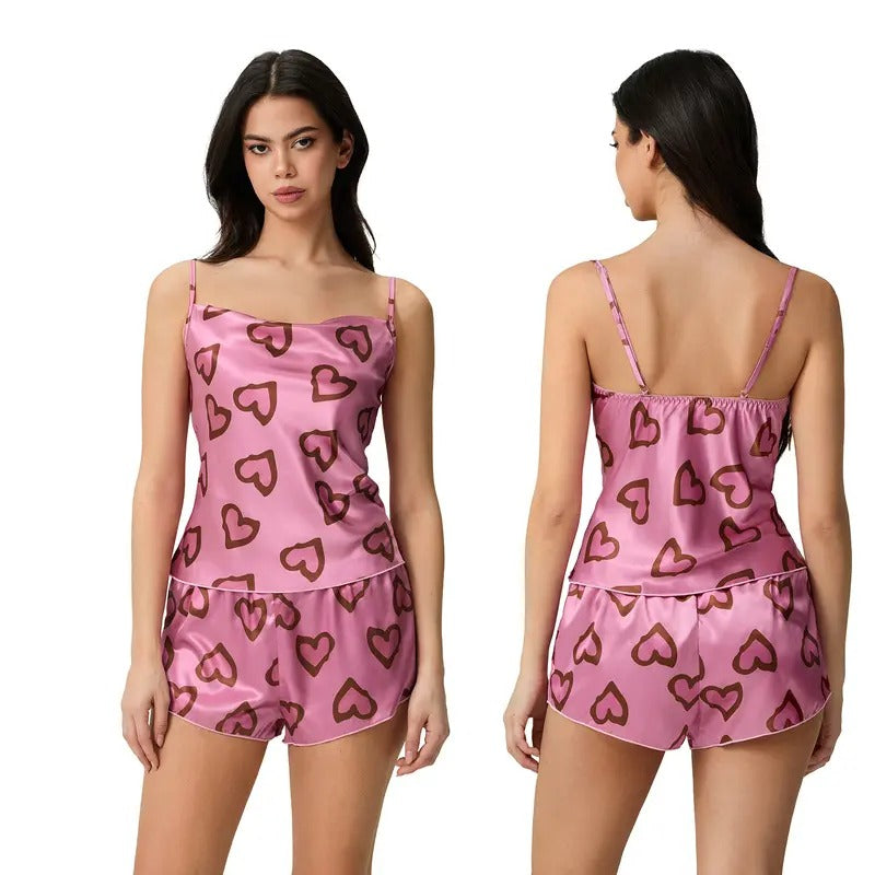 Women Pajama Set, Heart/Flower Print Sleeveless Camisole with Shorts Sleepwear Loungewear T-Shirts, Hoodie, Sweatshirt