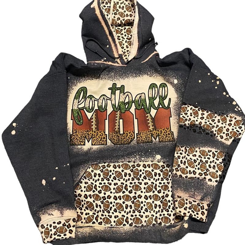 Football Mom Bleached Hoodie T-Shirts, Sweatshirt | RetroVerseTees.com