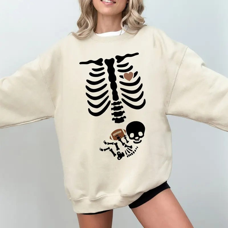 Football Pregnancy Sweatshirt, Skeleton Halloween Maternity Shirt, Funny Football Shirt, Mama To Be Sweater, Football...