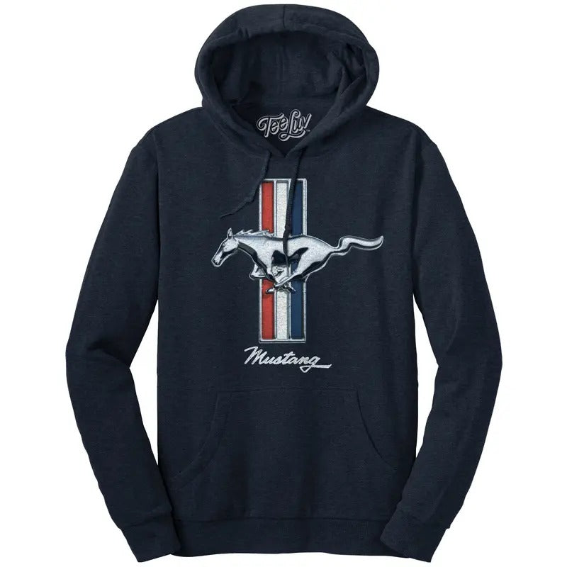 Ford Mustang Pullover Hooded Sweatshirt - Navy T-Shirts, Hoodie | RetroVerseTees.com