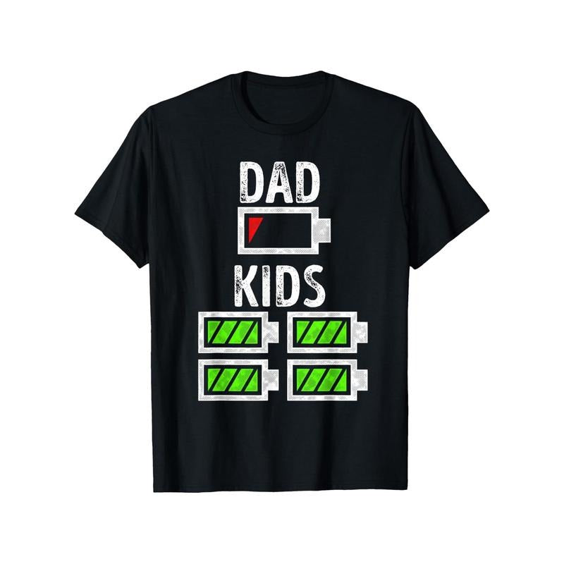 Four Boys Girls Dad, Low Battery Fun WB shield Boys Girls Dad T-shirts, Classic Black Round Neck, Suitable for Men, Women...