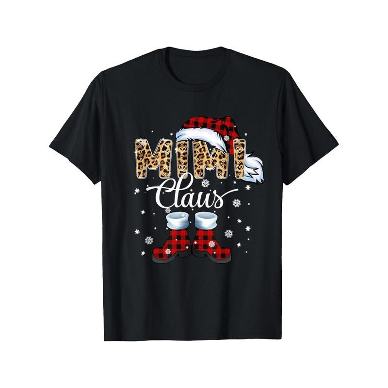 Four Seasons Comfortable Cotton Christmas Mimi Claus Leopard Buffalo Plaid Pajama Xmas Men's T-shirt, Casual Round Neck...
