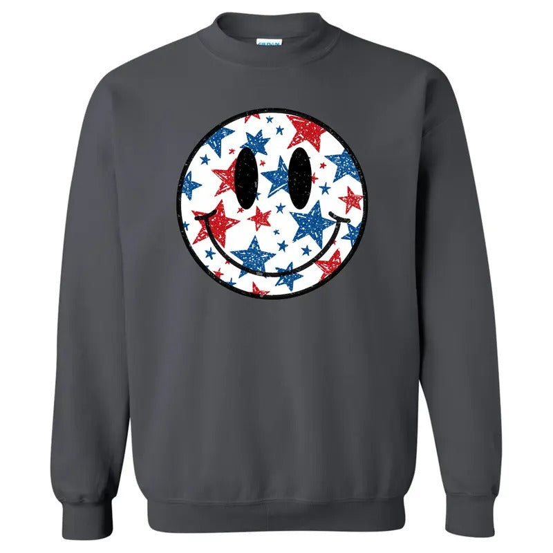 Fourth Of July Stars Happy Face Sweatshirt 'NLB' T-Shirts, Hoodie | RetroVerseTees.com
