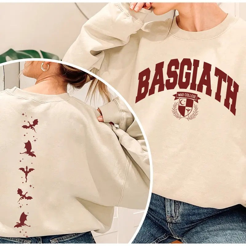 Fourth Wing Double-Sided Sweatshirt, Basgiath War College Shirt, Dragon Rider Sweatshirt, Bookish Sweater, Empyrean...