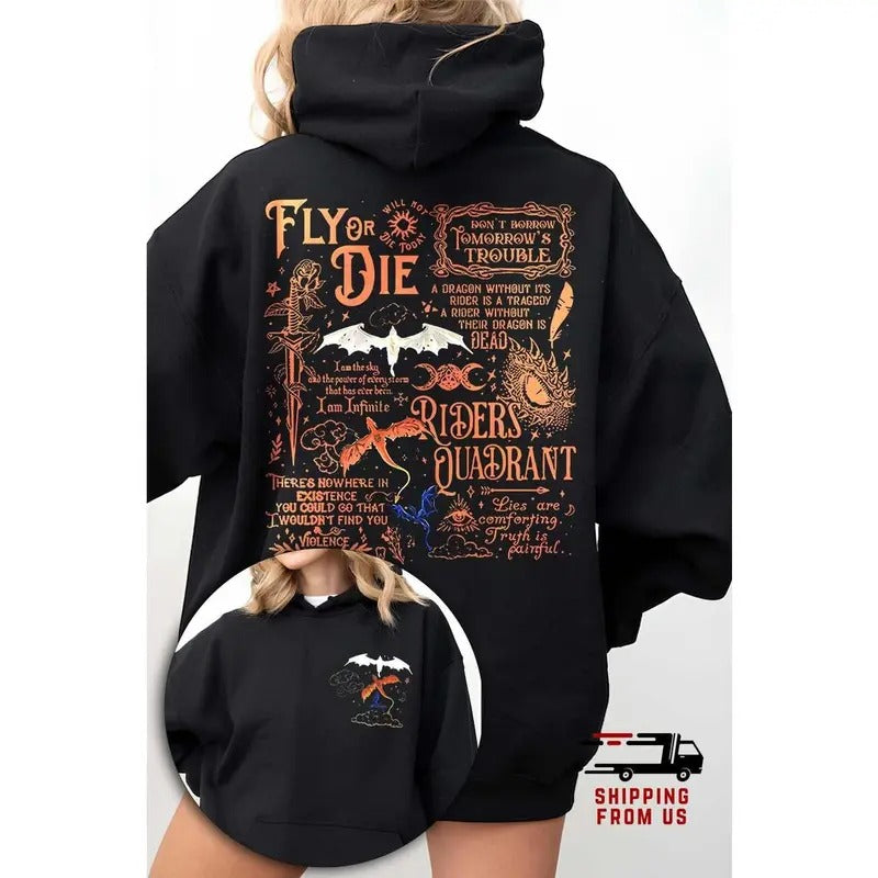 Fourth Wing Hoodie, Fly or Die Sweatshirt, Romantsy Book Lovers Gifts, Dragon Rider Unisex Shirt, Book Lover Gift For Men...