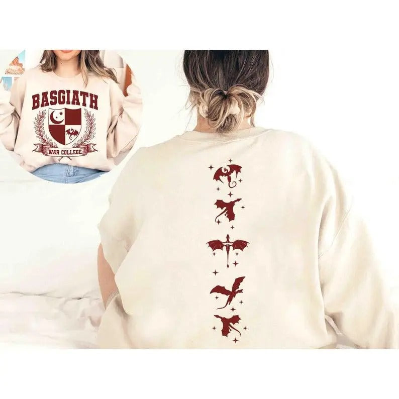 Fourth Wing Two Sided Sweatshirt, Basgiath War College Shirt, Dragon Rider, Xaden Riorson, Empyrean Series, Fourth Wing,...
