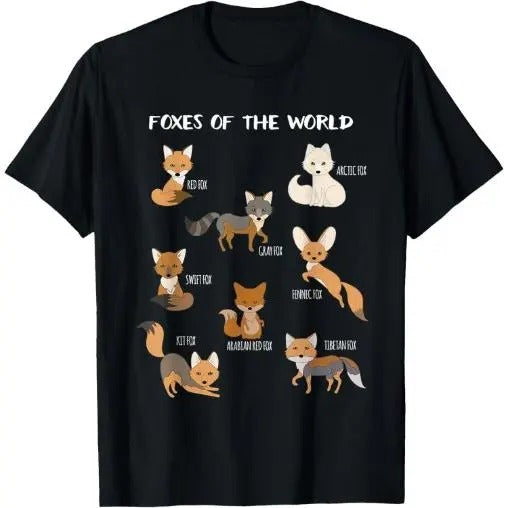 Foxes Of The World Funny Fox Animals Educational T Shirt T-Shirt Made in USA Hoodie, Sweatshirt | RetroVerseTees.com