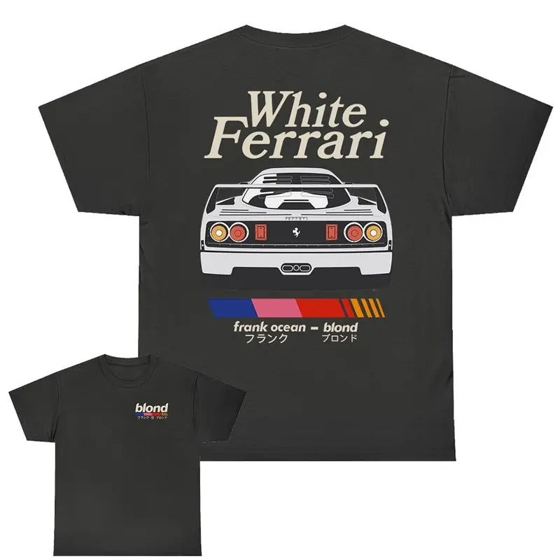 Fraank Ocean Bloond White Feerrari Both Sides Unisex T-Shirt Fabric Menswear Hoodie, Sweatshirt | RetroVerseTees.com