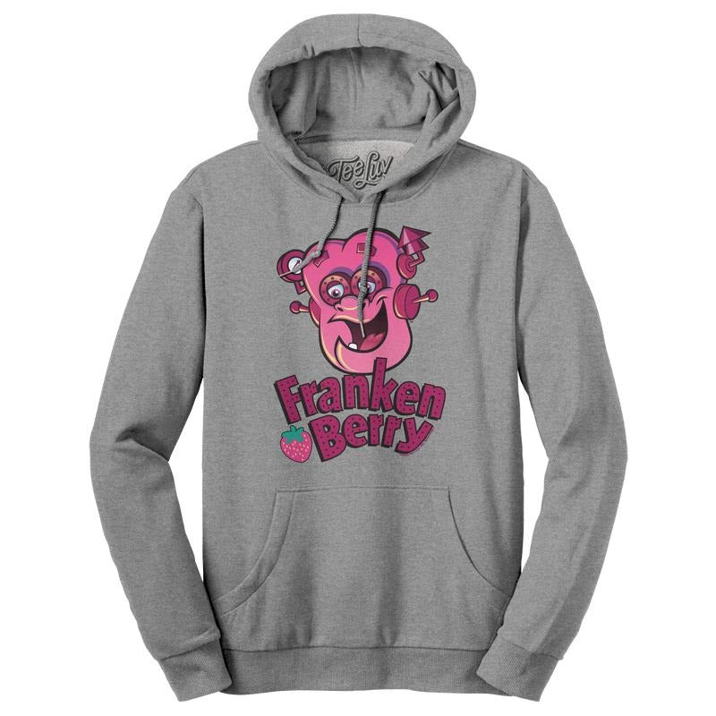 Franken Berry Monster Cereal Mascot Hooded Sweatshirt - Oxford Gray T-Shirts, Hoodie | RetroVerseTees.com