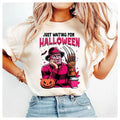 Freddy Krueger Just Waiting For Halloween Shirt Pink   Halloween Shirt Funny   Character Shirt   Movie Shirt Funny...