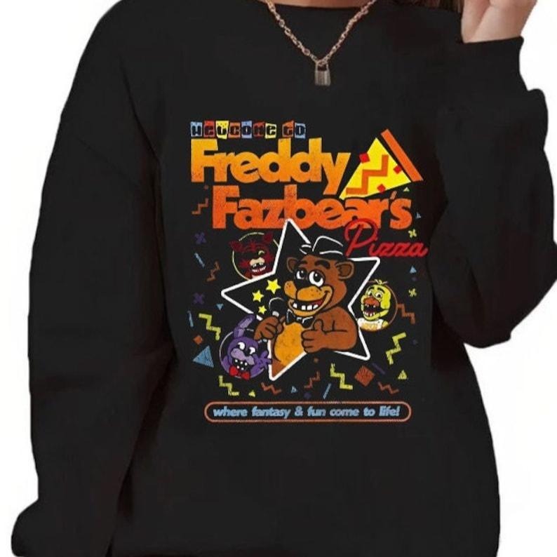 Freddy's Fright Night Sweatshirt Vintage Gaming Halloween Graphic Pullover casual hoodie T-Shirts | RetroVerseTees.com