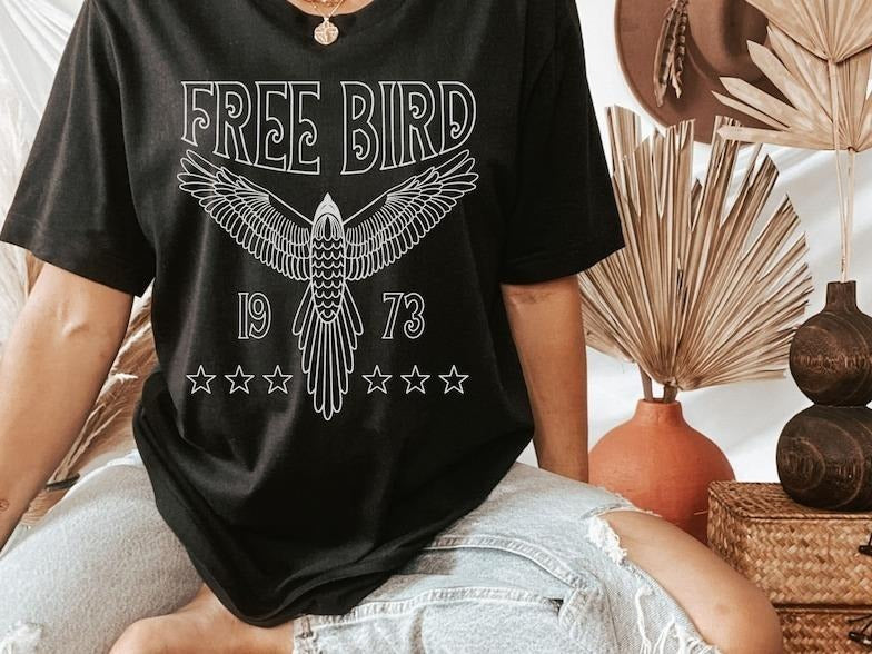 Free Bird 1973 Shirt, Skynard Free Bird Tee, Concert Tshirt, Rock Tshirt Hoodie, Sweatshirt | RetroVerseTees.com