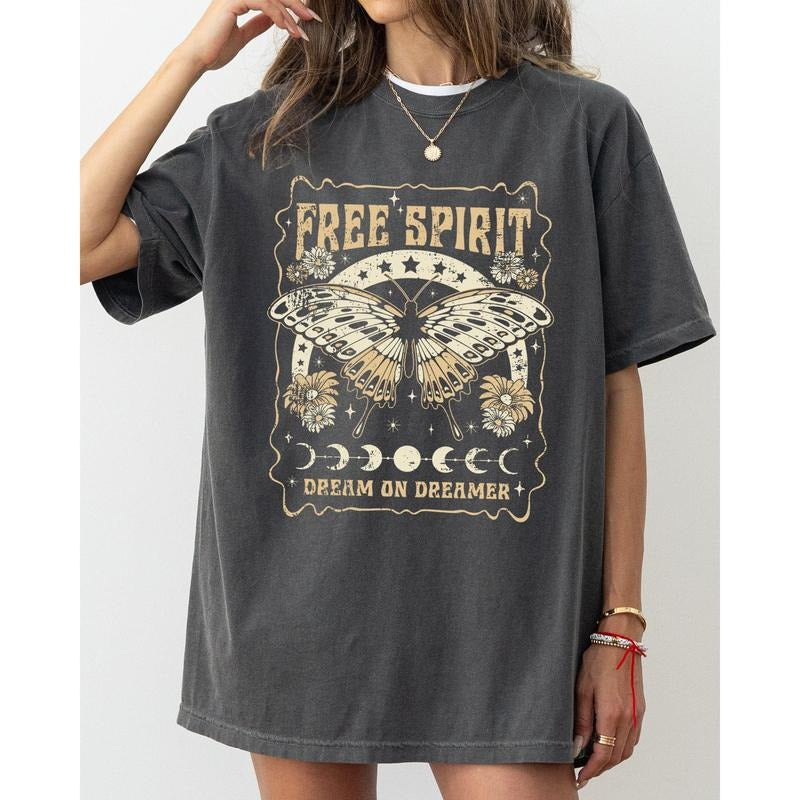 Free Spirit Tshirt, Dream On Dreamer shirt, Hippie, Psychedelic, Butterfly Tshirt Hoodie, Sweatshirt | RetroVerseTees.com