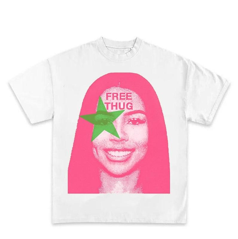 Free Thug Pink Star Green Tee Hoodie, Sweatshirt | RetroVerseTees.com