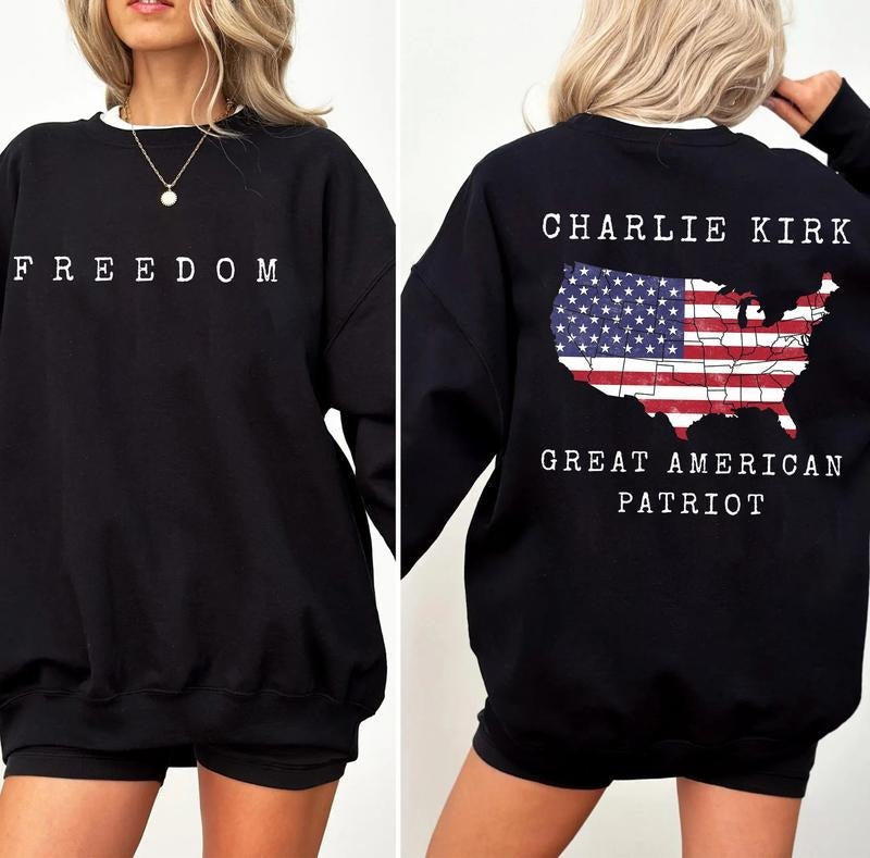Freedom Charlie Kirk 2 Sided Sweatshirt, Prayers Up for Charlie Shirt, Human Rights Shirt, His Blooded Shirt Said One...