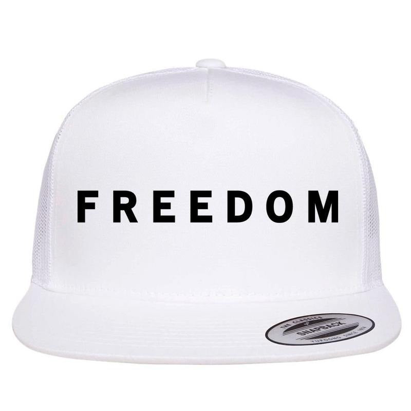 Freedom Charlie Kirk Patriotic Faith Political Awareness USA Christian Faith Flat Bill Trucker Hat White Mesh Snapback...