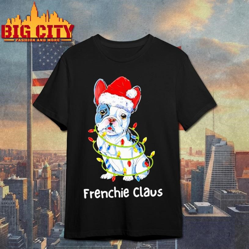 French Bulldog Santa hat &amp; Christmas lights Frenchie Claus shirt