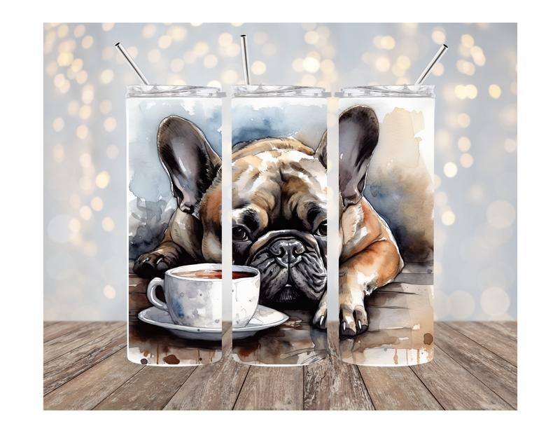 Frenchie with Coffee 20oz Stainless steel tumbler T-Shirts, Hoodie, Sweatshirt | RetroVerseTees.com