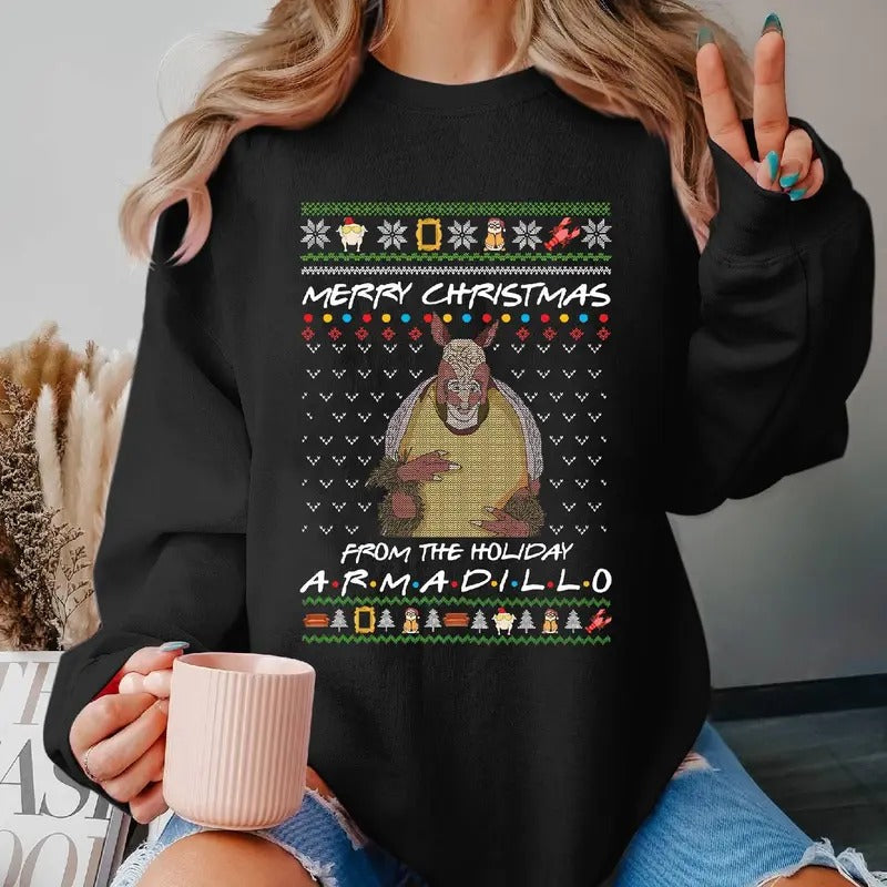 Friends Tv Show Sweatshirt, Armadillo T Shirt, Merry Christmas The Holiday Armadillo Ugly Sweater Shirt, Christmas Xmas...