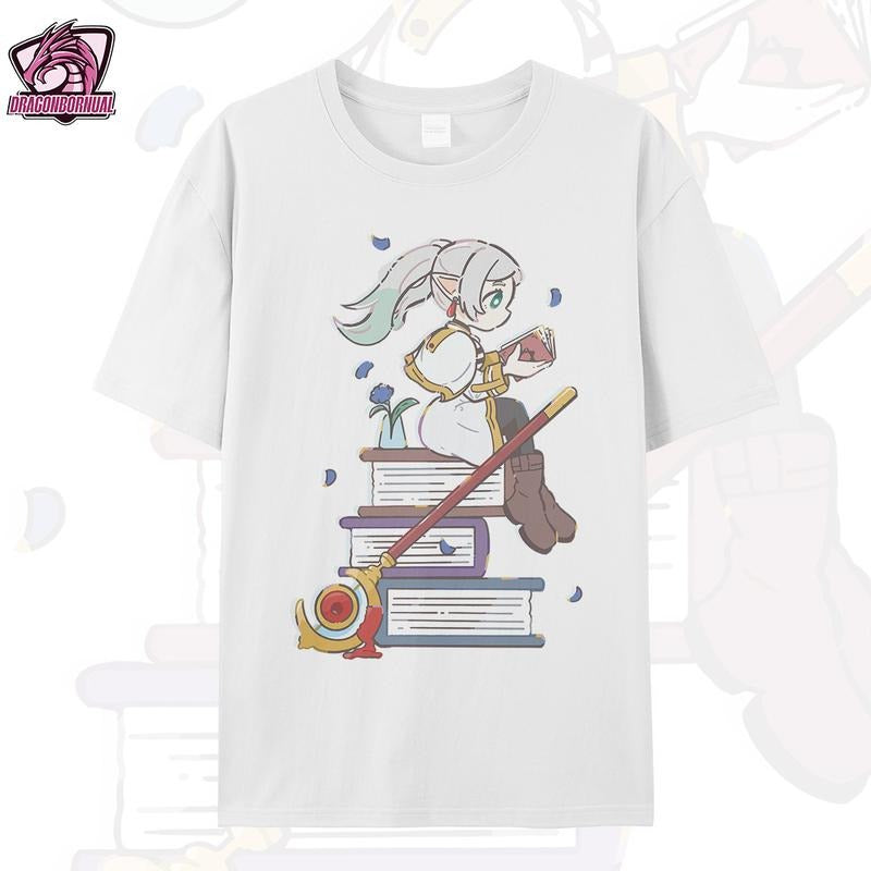 Frieren: Beyond Journey'WB shield Red plumber brand Chibi Frieren Reading T-Shirt (Vintage Washed) & Hoodie