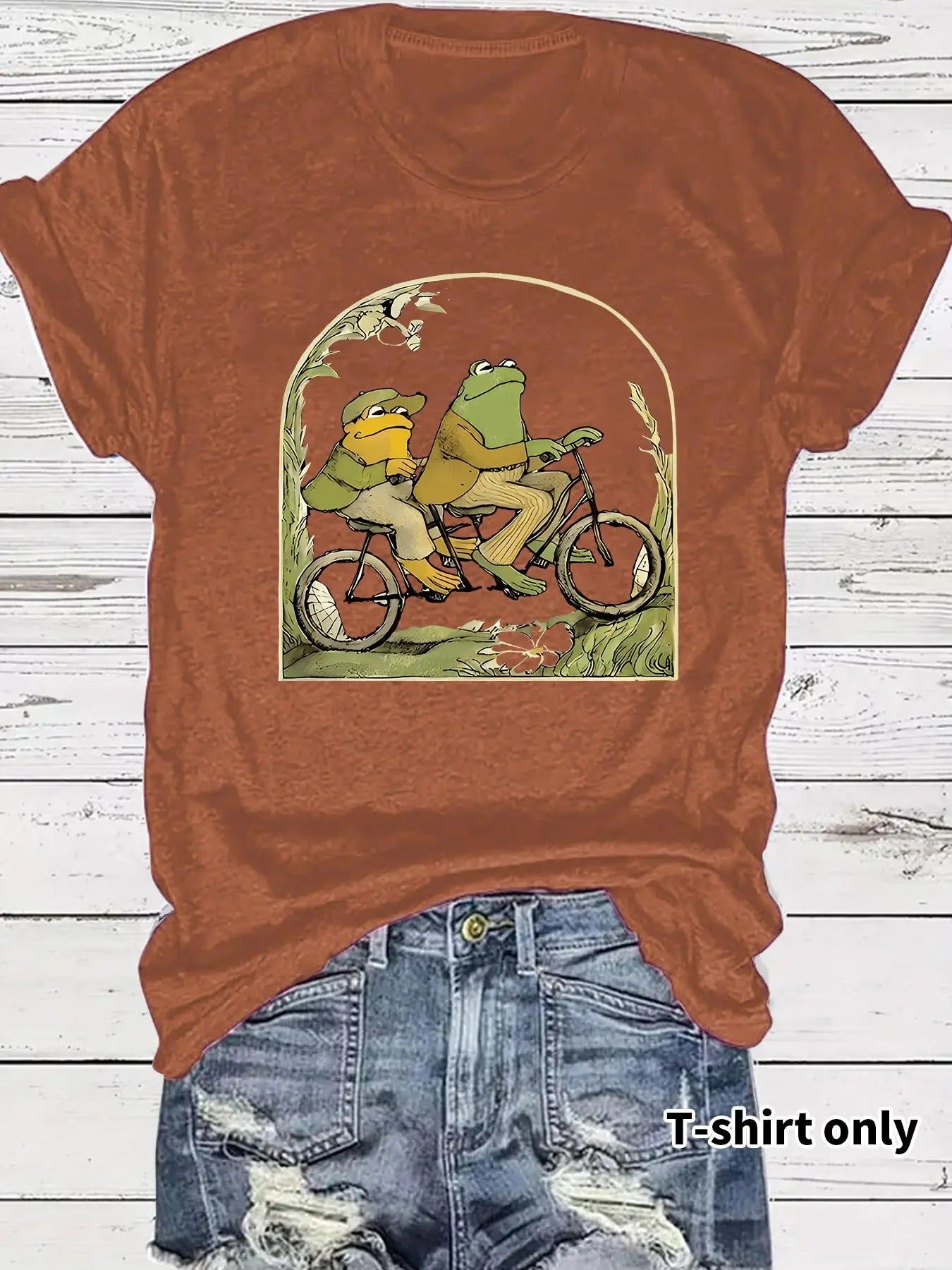 Frog Design Round Neck Graphic Tee, Casual Fashion Short Sleeve T-shirt for Summer, Ladies TNF for Daily Wear, Top...