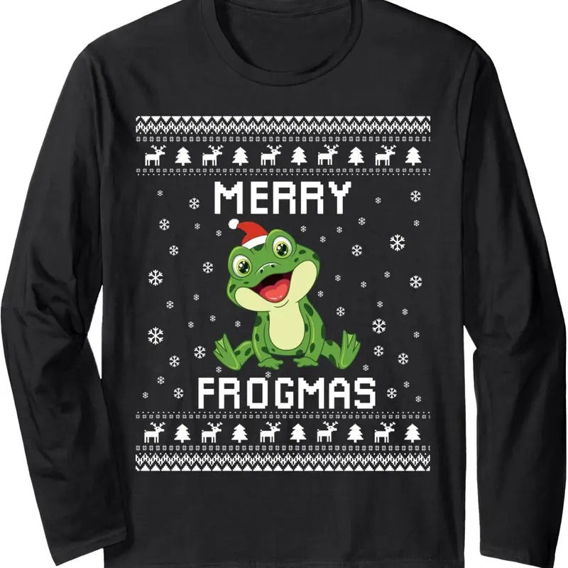 Frog Ugly Christmas Sweater Frog Lover Holiday Present Long Sleeve T-Shirt Hoodie, Sweatshirt | RetroVerseTees.com