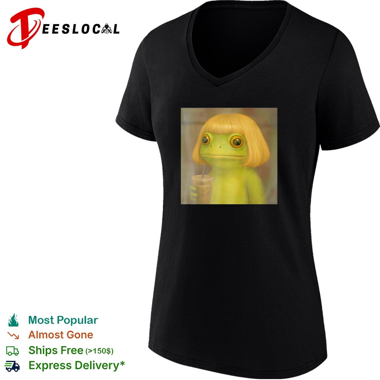 Frog blonde wig iced coffee shirt