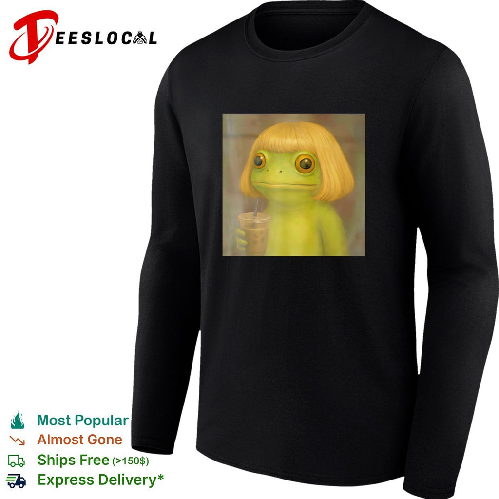 Frog blonde wig iced coffee shirt