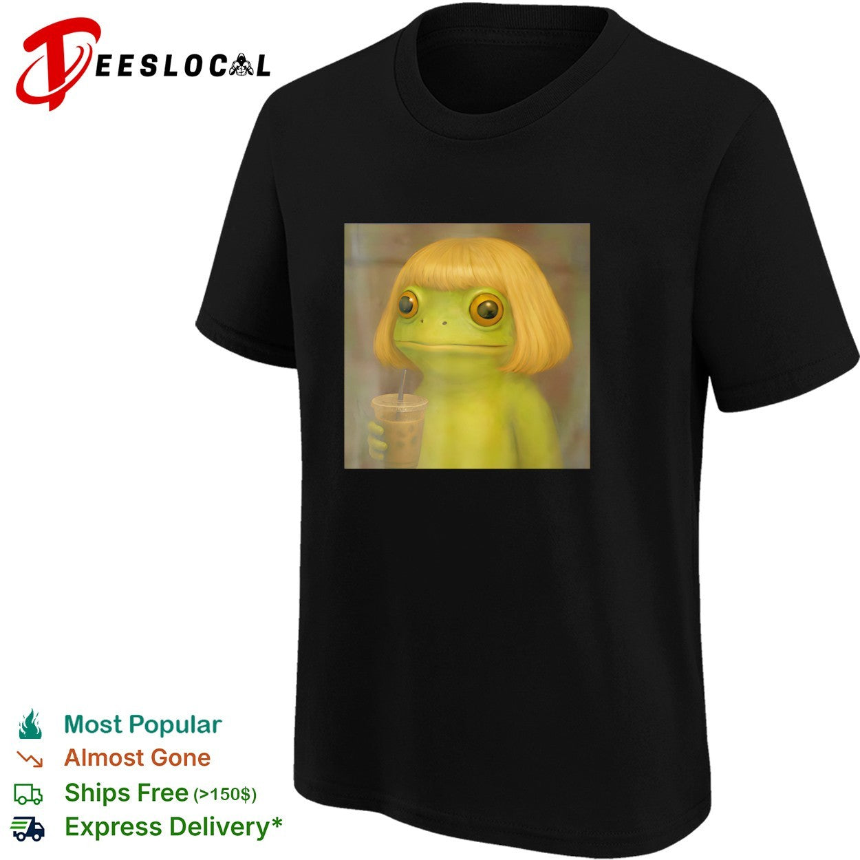Frog blonde wig iced coffee shirt