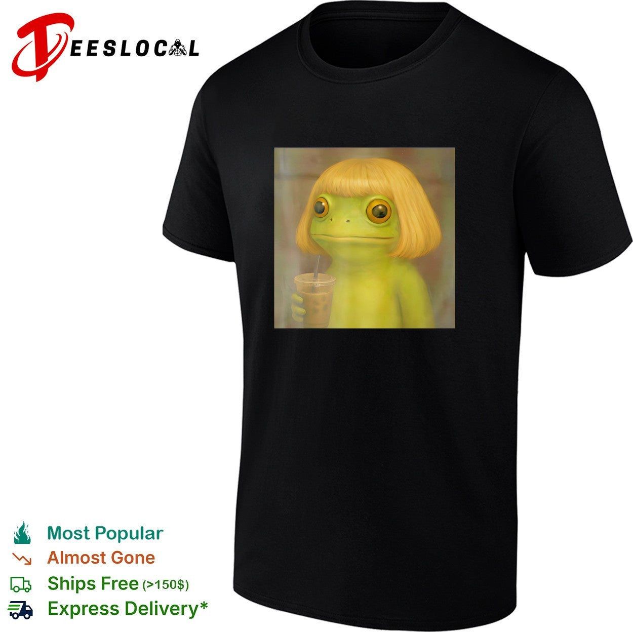 Frog blonde wig iced coffee shirt