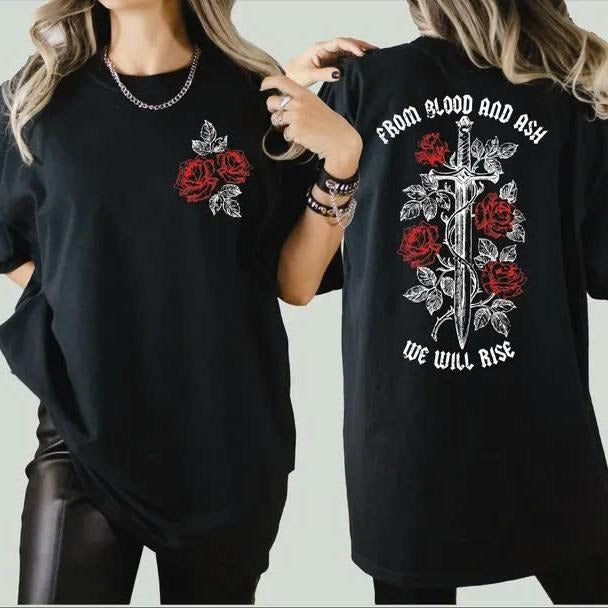 From Blood and Ash We Will Rise Comfort Colors Shirt, Book Lover Gift Hoodie, Sweatshirt | RetroVerseTees.com