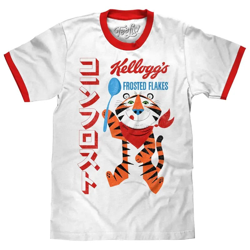 Frosted Flakes Tony the Tiger Ringer T-Shirt - White and Red Hoodie, Sweatshirt | RetroVerseTees.com