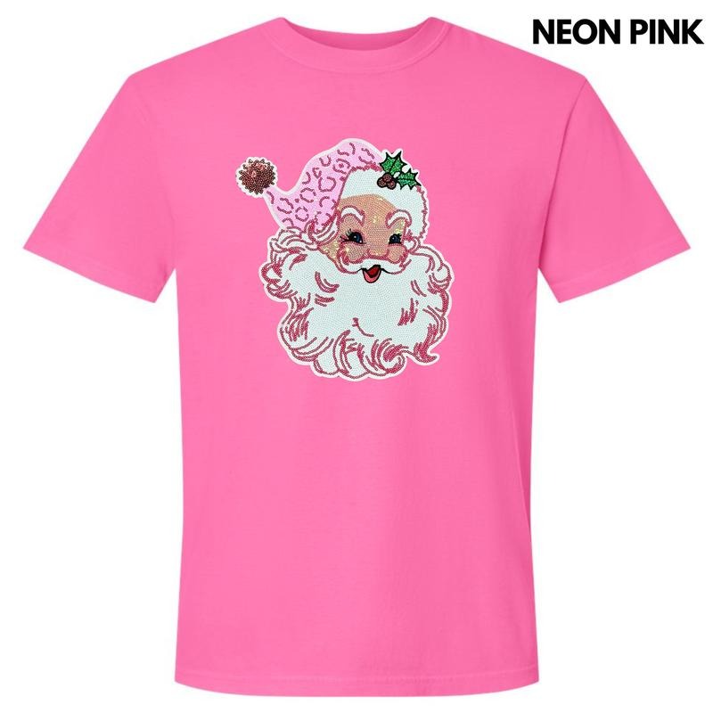 Full Sequin Blushing Santa Patch Comfort Colors T-Shirt Hoodie, Sweatshirt | RetroVerseTees.com