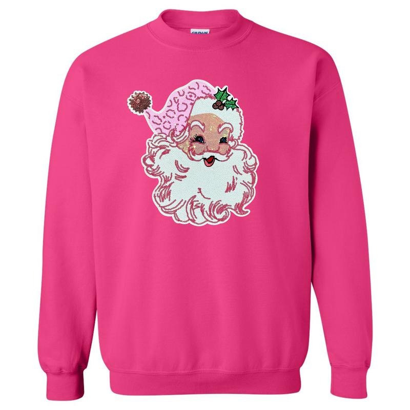 Full Sequin Blushing Santa Patch Sweatshirt T-Shirts, Hoodie | RetroVerseTees.com