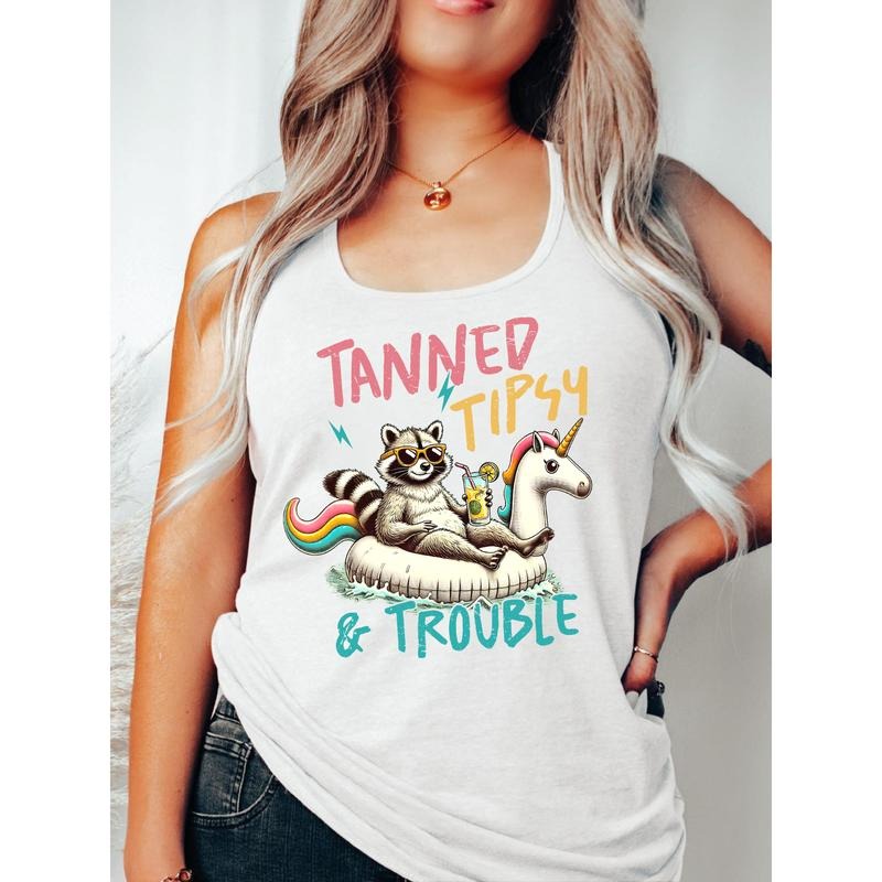 Fun - loving Gunpla brand Summer - TNF Vest: Embrace WB shield Laid - back Vibe with TNF "TANNED TIPSY & TROUBLE" Design...