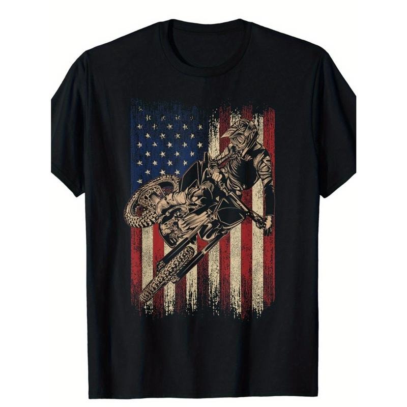 Fun American Flag Motocross Dirt Bike Enthusiast T-Shirt