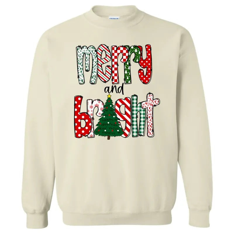 Fun Pattern Merry & Bright Sweatshirt 'NLB T-Shirts, Hoodie | RetroVerseTees.com