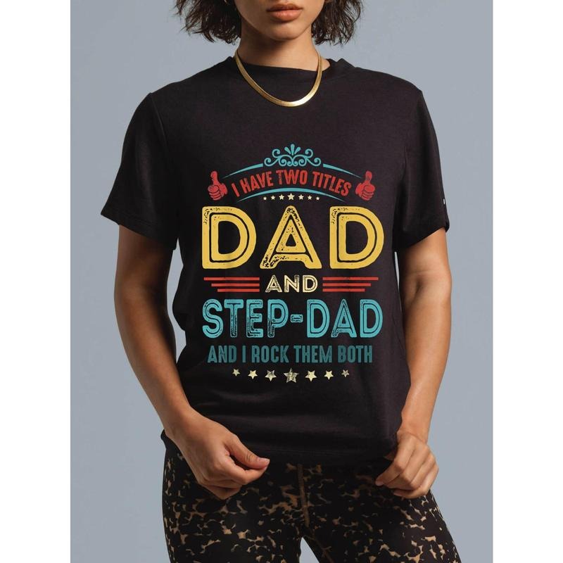 Funny "Swoosh Have Two Titles Dad & Step-Dad" Graphic T-Shirt for Women - 100% Cotton Casual Short Sleeve Tee with...