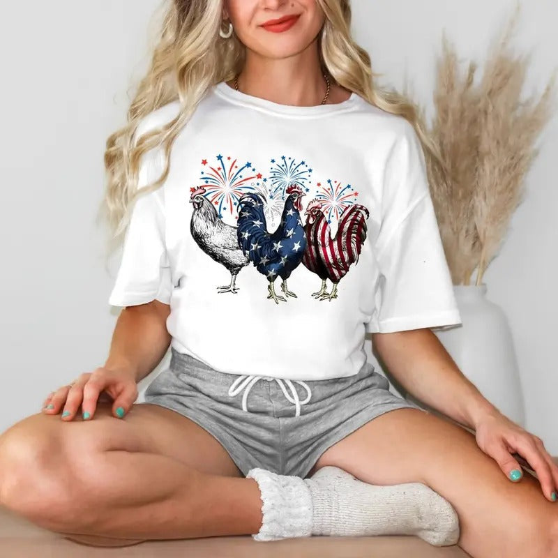 Funny 4th of July T-Shirt, Chicken Shirt, Independence Day Tee, USA Flag Shirt, Patriotic Shirt, Freedom Shirt, Unisex Short Sleeve