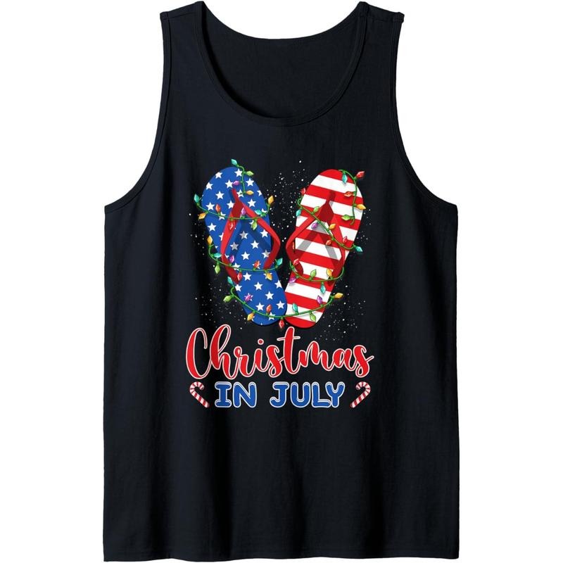 Funny American Flag Flip Flops Xmas Lights Christmas In July Tank Top made in USA T-Shirts, Hoodie, Sweatshirt