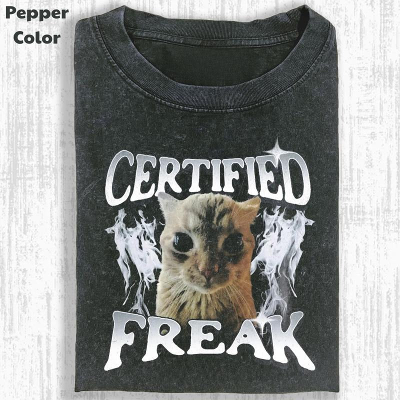 Funny Animal Vintage Graphic Tee, Certified Freak T-Shirt, Cat Shirt, Unisex Meme Cringe Funny Shirt, Menswear Womenswear...