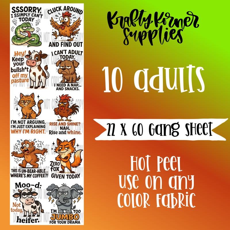 Funny Animals DTF Transfer Gang Sheet, 22 x 60 T-Shirts, Hoodie, Sweatshirt | RetroVerseTees.com