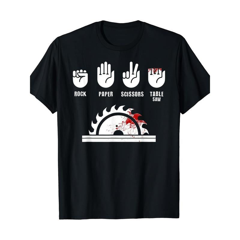 Funny Carpenter Shirt Rock Paper Scissors Table Saw T-Shirt Made in USA Hoodie, Sweatshirt | RetroVerseTees.com